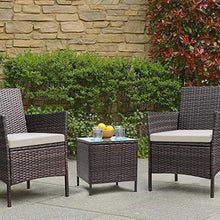 Load image into Gallery viewer, Devoko Patio Porch Furniture Sets 3 Pieces PE Rattan Wicker Chairs with Table Outdoor Garden Furniture Sets (Brown/Beige)