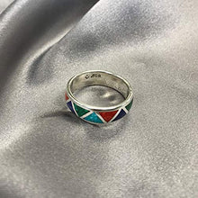 Load image into Gallery viewer, Southwestern Style Multi Gemstone 6mm Wedding Band Sterling Silver Ring Size 8