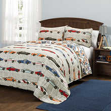 Load image into Gallery viewer, Lush Décor Lush Decor Beige Race Car Kids' 2-Piece Quilt, Reversible Bedding Set for Boys (Twin), White