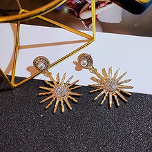 Load image into Gallery viewer, Ancient Roman Sunflower Personality Creative Flashing Rhinestones and Pearl Exaggerated Earrings with S925 Silver needle for Women Girl Gifts Valentines/Birthday/ Anniversary / Mother’s Day