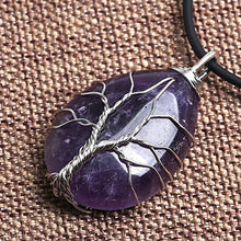 Load image into Gallery viewer, HongJinTian Natural Amethyst Wire Wrapped Tree of Life Gemstone Teardrop Pendant Necklace Healing Crystal Chakra Jewelry for Gifts