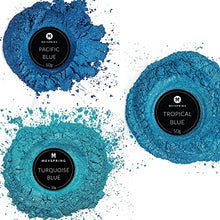 Load image into Gallery viewer, MEYSPRING Blue Mica Powder Bundle - Includes 3 Shades of Blue - Pacific Blue, Tropical Blue, and Turquoise Blue - Resin Dyes and Pigments - Turquoise Pigment Powder for Epoxy Resin - Blue Resin Dye