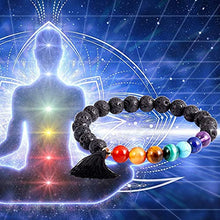 Load image into Gallery viewer, Jewever 7 Chakra Healing Bracelet with Real Stones Lava Rock Diffuser Yoga Meditation Anxiety Bracelets for Women Men Friendship Stretch