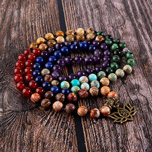 Load image into Gallery viewer, Bivei 7 Chakra 108 Mala Beads Bracelet Real Healing Gemstone Yoga Meditation Hand Knotted Mala Prayer Bead Necklace(Lotus OM-6mm Beads)