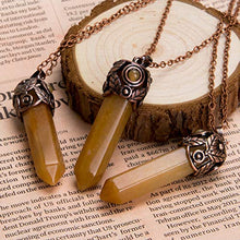 Load image into Gallery viewer, Bivei Retro Antique Brass Chakra Necklace Hexagonal Prism Gemstone Quartz Crystal Stone Healing Pendant (Yellow Chalcedony)