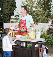 Load image into Gallery viewer, Keter Unity XL Portable Outdoor Table and Storage Cabinet with Hooks for Grill Accessories-Stainless Steel Top for Patio Kitchen Island or Bar Cart, Espresso Brown