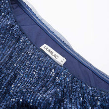 Load image into Gallery viewer, LIUMILAC Women Summer Off Shoulder Sequins Bodycon Mini Dress Sexy Cocktail Party Dress Dark Blue