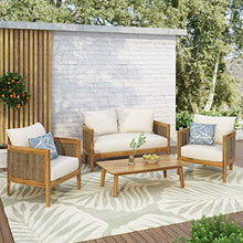 Load image into Gallery viewer, CHRISTOPHER KNIGHT HOME Burchett Outdoor 4pc Chat Set - Acacia Wood and Wicker - Teak/Mixed Brown/Beige