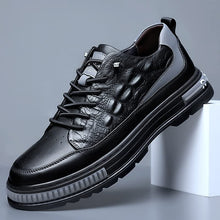 Load image into Gallery viewer, Men's Crocodile Pattern Waterproof Cowhide Shoes,Height Lifting Non-Slip Casual Softsole Oxford Fashion Leather Lace-Up Sneaker (Black,11.5,Men)