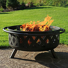 Load image into Gallery viewer, Sunnydaze Crossweave Outdoor Fire Pit - 36 Inch Large Bonfire Wood Burning Patio & Backyard Firepit for Outside with Spark Screen, Poker, and Round Fireplace Cover, Black