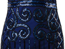 Load image into Gallery viewer, Vijiv 1920s Vintage Inspired Sequin Embellished Fringe Long Gatsby Flapper Dress,Large,Blue