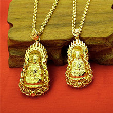 Load image into Gallery viewer, LiFashion LF 2Pcs His Her 18K Gold Plated Chinese Sakyamuni Buddha Blessing Lucky Pendant Necklace for Couples Amulet Jewelry for Men Women