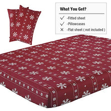 Load image into Gallery viewer, Vaulia Soft Microfiber Sheets, Red and White Color Snowflake King Size 3-Piece Set (1 Fitted Sheet, 2 Pillowcases)