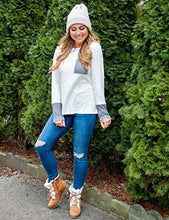 Load image into Gallery viewer, MEROKEETY Womens Long Sleeve Shirts Chevron Print Patchwork Pockets Casual Pullover Tops, A-White, M