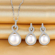 Load image into Gallery viewer, EleQueen 925 Sterling Silver CZ AAA Button Cream Freshwater Cultured Pearl Bridal Jewelry Necklace Earrings Set Ivory