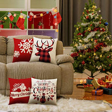 Load image into Gallery viewer, BuenoLife Christmas Pillow Covers Set of 4, 18 x 18 Inch Accent Pillow Cases, Plaid Linen Cushion Decorative Throw Pillow Covers, Square Pillowcase for Sofa Home Office Living Room Holiday Xmas Decor