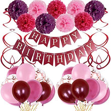 Load image into Gallery viewer, Birthday Decorations Women Party Supplies Hot Pink Birthday Party Decorations with Happy Birthday Banner, Balloons for 18th 19th 20th 21st 22nd 24th 25th 30th 40th 45th 50th 60th 70th Party Decor Suit