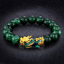 Load image into Gallery viewer, Exquisite Natural Sapphire Bracelet Jade Sand Gold Color PIXIU Bracelet Green Agate Bracelet Jade Bracelet Men s Good Luck Bracelet