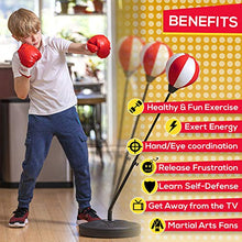 Load image into Gallery viewer, whoobli Punching Bag for Kids Incl Boxing Gloves | 3-8 Years Old Adjustable Kids Punching Bag with Stand | Boxing Bag Set Toy for Boys & Girls