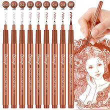 Load image into Gallery viewer, Bianyo Sepia Micro-Pen Fineliner Ink Pens, Water-Resistant Archival Ink Pens for Watercolor Paint, Designing by Art Marker, Comics, Lettering, Journals, Illustration, Graphics, Sketching, Set of 9