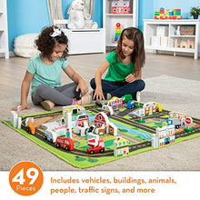 Load image into Gallery viewer, Melissa & Doug Deluxe Activity Road Rug Play Set with 49 Wooden Vehicles and Play Pieces