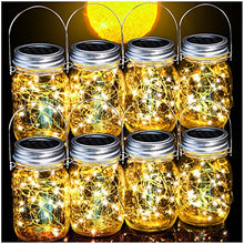 Load image into Gallery viewer, Cooo 8 Pack Outdoor Solar Lantern 30LED Mason Jar Lights Solar Powered,Waterproof Hanging Outdoor Patio Porch Garden Yard Backyard Balcony Lawn Pool Decor (Hangers & Handmade Jars included)-Warm White