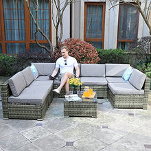 Load image into Gallery viewer, YITAHOME 8 Piece Outdoor Patio Furniture Sets, Garden Conversation Wicker Sofa Set, and Patio Sectional Furniture Sofa Set with Coffee Table and Cushion for Lawn, Backyard, and Poolside, Gray Gradient