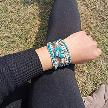 Load image into Gallery viewer, Plumiss Boho Leather Natural Druzy 5 Warps Bracelet Handmade Gemstone Beaded Bracelet Jewelry Collection (Turquoise)
