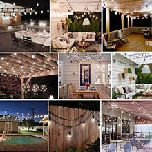Load image into Gallery viewer, 2-Pack 96FT(48×2) Outdoor LED Outdoor String Lights for Patio with Dimmable Waterproof Shatterproof 5000K Daylight White E26 Bulbs, 15 Sockets, Commercial Grade Hanging String Lights for Cafe Backyard