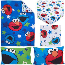 Load image into Gallery viewer, Sesame Street Awesome Buds Elmo/Cookie Monster 4 Piece Toddler Bed Set, Blue/Red/Green