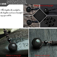 Load image into Gallery viewer, OK-STORE Natural Black Obsidian Rainbow Eyes Stone Necklace Pendant, 16mm Obsidian Bead with Woven Cotton Cord, Talisman Dedication of Wellness and Wealth