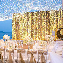 Load image into Gallery viewer, Curtain Lights with Remote, 20 x 10 Ft Waterproof Outdoor String Lights for Wedding Party Decor, Patio Lights for Bedroom Holiday Wedding Decorations Backdrop Lights Warm White
