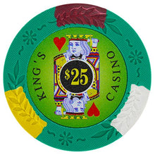 Load image into Gallery viewer, Brybelly King’s Casino Premium Poker Chip 14-Gram Heavyweight Clay Composite – Pack of 50 ($25 Green)