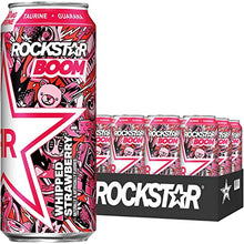 Load image into Gallery viewer, Rockstar, Boom Energy Drink with Caffeine and Taurine 16oz Cans Pack Packaging May Vary, Whipped Strawberry, 12 Count