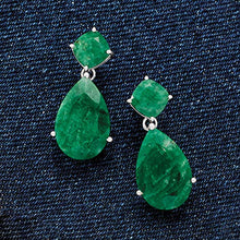 Load image into Gallery viewer, Ross-Simons 19.20 ct. t.w. Emerald Drop Earrings in Sterling Silver