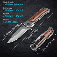 Load image into Gallery viewer, GVDV Pocket Folding Knife with Safety Liner-Lock, Tactical Knife for Camping Hunting Fishing, with Titanium Coated Blade, Belt Clip, Stainless Steel, Wooden Handle,Grey