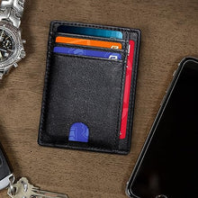Load image into Gallery viewer, Minimalist Slim Wallet for Men, Front Pocket Real Leather Mens Wallets, RFID Blocking Business Credit Card Holder with ID Window (Slim Black)