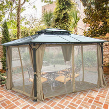 Load image into Gallery viewer, Aoxun 10x13FT Outdoor Double Roof Hardtop Gazebo Canopy, Aluminum Frame Grill Pergola for Patios with Netting and Curtains for Gardens,Terraces,Patio
