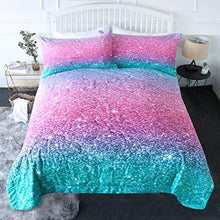 Load image into Gallery viewer, BlessLiving 3 Piece Comforter Set with Pillow Shams – 3D Printed Pink Glitter Bedding Set Girls Women Reversible Comforter Queen Size Bedding Sets – Soft Comfortable Machine Washable, Blue Turquoise