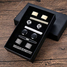 Load image into Gallery viewer, YADOCA Men's Cufflinks and Tie Clips Set Necktie Tie Bar Clips Business Shirts Wedding Tuxedo Cufflinks with Box Silver-Tone Gold-Tone Black