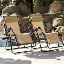 Load image into Gallery viewer, Folding Zero Gravity Chairs Patio Set of 2 with Pillow and Cup Holder Patio Furniture Outdoor Adjustable Dining Recliner Lounge Chairs for Deck Patio Beach Yard (Beige)