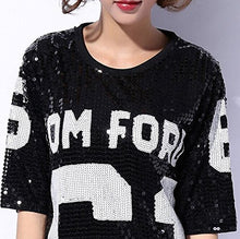 Load image into Gallery viewer, Antique Style Womens Fashion Sparkle Glitter Sequins Paillette Hip Hop Shirt Tank Top Loose Dancing Tees Black