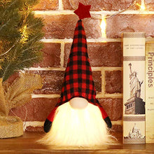 Load image into Gallery viewer, EDLDECCO Christmas Gnome with Light Timer 12 Inches Set of 2 Plaid Buffalo Check Nisse Figurine Plush Swedish Nordic Tomte Scandinavian Elf X'Mas Holiday Party Home Decor Ornaments (Red & Black)