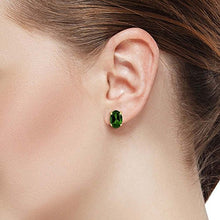 Load image into Gallery viewer, Gem Stone King 2.40 Ct Oval 8x6mm Green Chrome Diopside 14K Yellow Gold Stud Earrings