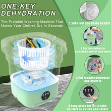 Load image into Gallery viewer, Mini Portable Washing Machine Foldable: 11L Large Fold Washing Machine with Spin Dryer, Small Collapsible Laundry Washer for Travel, Apartment, Underwears, Socks, Baby Clothes (Green)