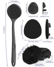 Load image into Gallery viewer, Manmihealth Silicone Back Scrubber & Soft Bath Glove Set 4 PCS(Thick Bristles), Super-Exfoliating Body Scrubber & Super-Lathering Shower Brush Combination, with 2 Free Hooks (Black)