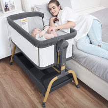 Load image into Gallery viewer, Jimglo 3 in 1 Baby Bassinet, Rocking Bassinet with Storage Basket and Wheels, Adjustable Height Bassinet Bedside Sleeper, Easy Folding Portable Crib for Newborn