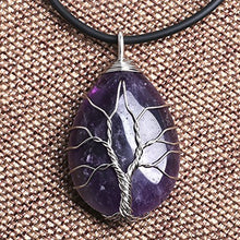Load image into Gallery viewer, HongJinTian Natural Amethyst Wire Wrapped Tree of Life Gemstone Teardrop Pendant Necklace Healing Crystal Chakra Jewelry for Gifts