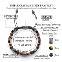 Load image into Gallery viewer, Triple Protection Crystal Stone Bracelets for Men, Natural Black Tourmaline Mens Bracelet Beads Lava Tiger Eye Bracelet, HASKARE Healing Bracelet Unique Christmas Fathers Day Bracelet Gifts for Men