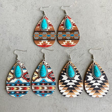 Load image into Gallery viewer, Wooden Dangle Earrings for Women African Natural Wood Teardrop Earrings Bohemian Ethnic Statement Lightweight Drop Earrings (blue)